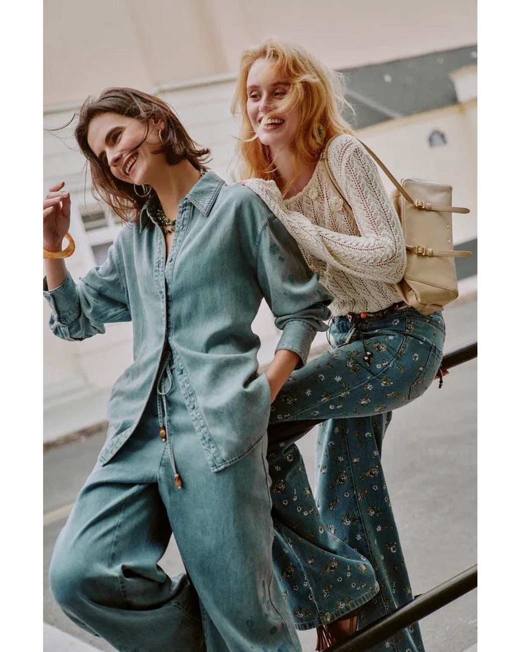 Fabrique Blue Vinetta Curved Button Placket Floral Embroidered Shirt