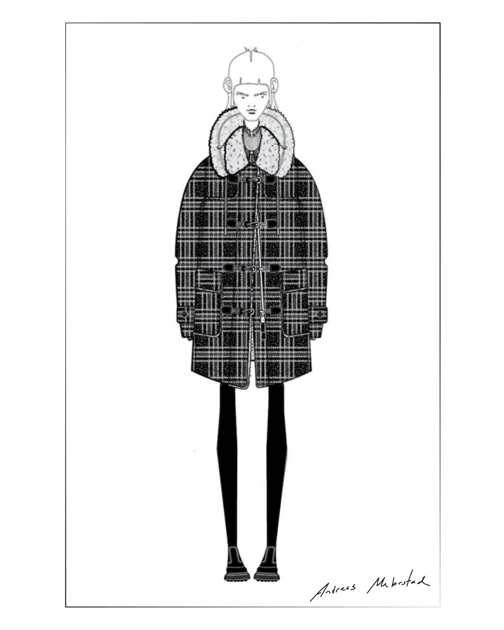 Fabrique Black Aeliana Plaid Hooded Midi Coat