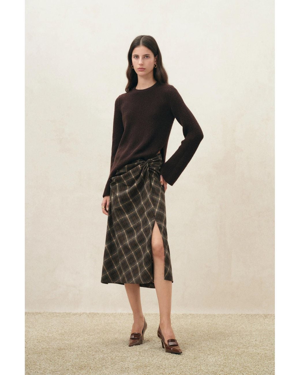 Fabrique Multicolor Tessa Plaid Twist Front Split Skirt