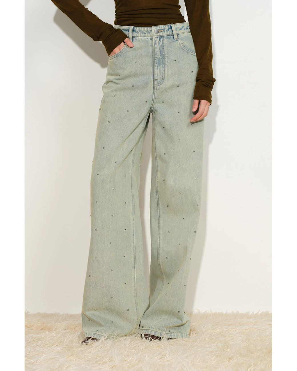 Fabrique Green Hadrian Studded Wide Leg Jeans