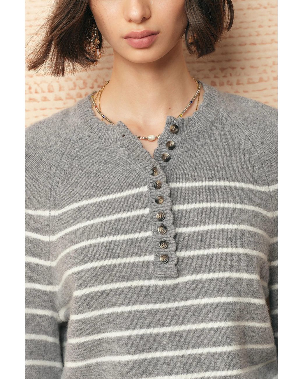 Fabrique Blue Rhea Striped Henley Sweater