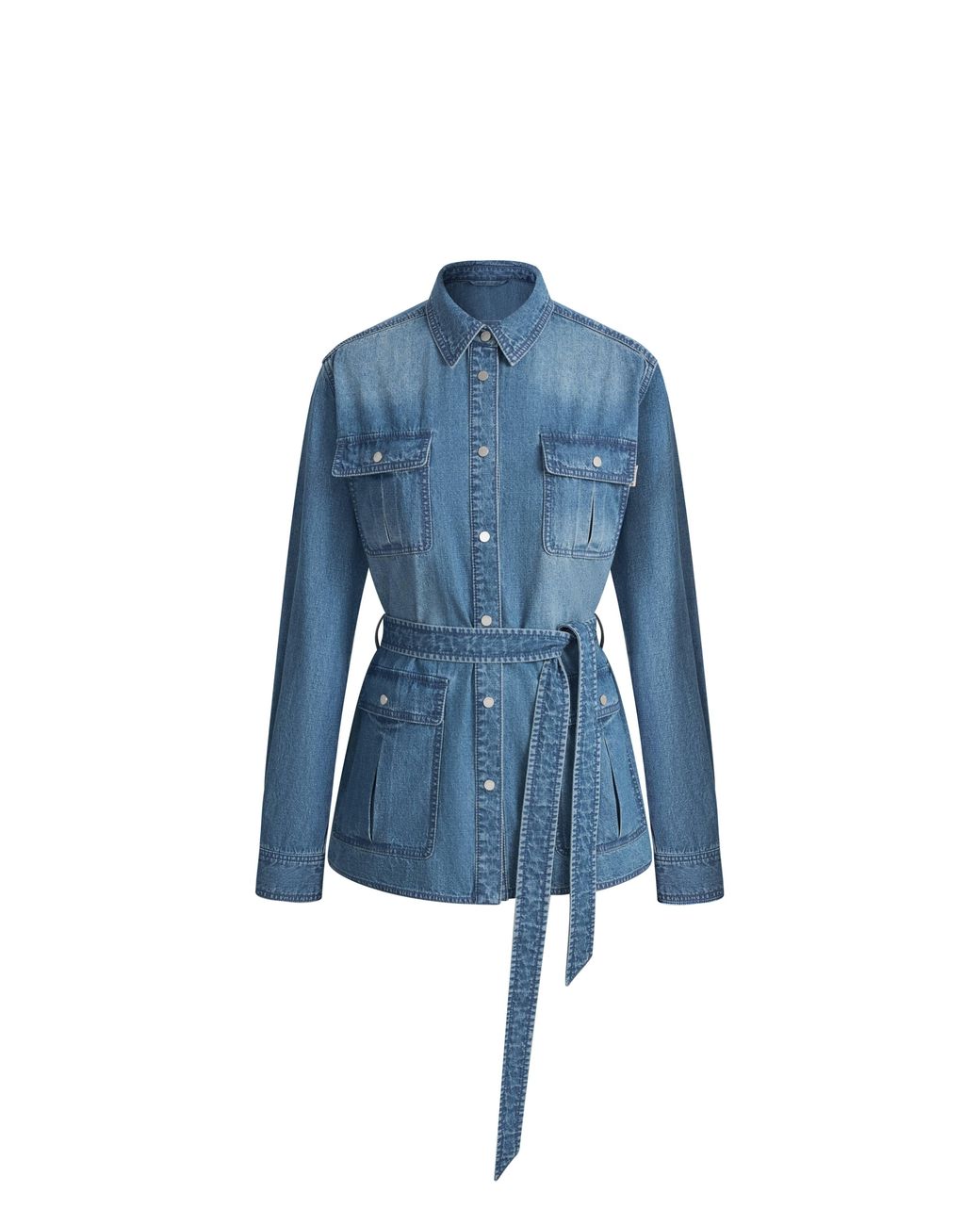 Fabrique Blue Iris Belted Safari Shirt Jacket