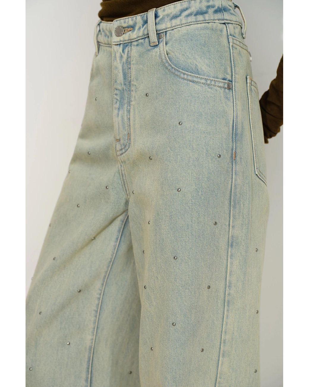 Fabrique Green Hadrian Studded Wide Leg Jeans