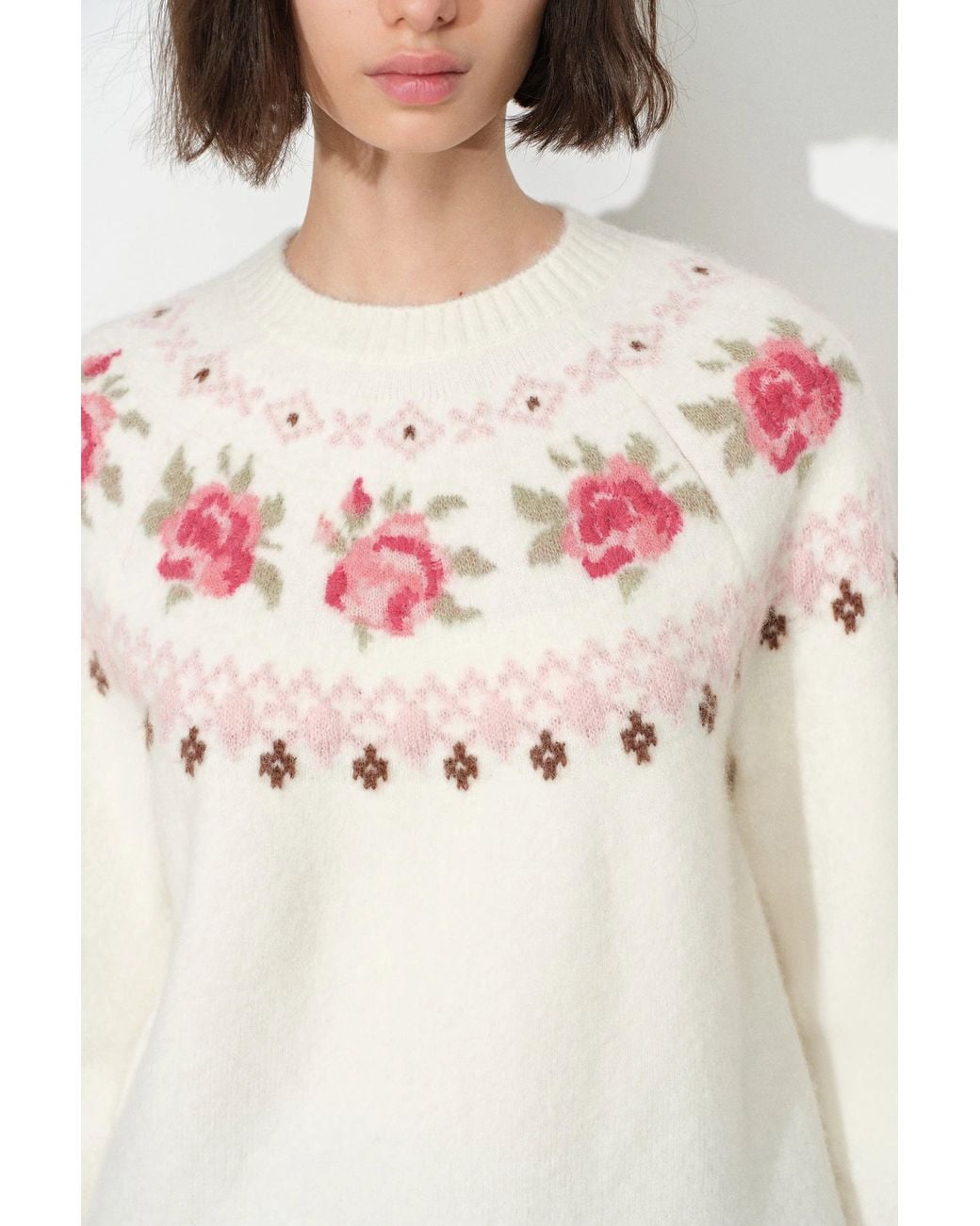 Fabrique Laverna Fair Isle Rose Pattern Sweater in White | Lyst