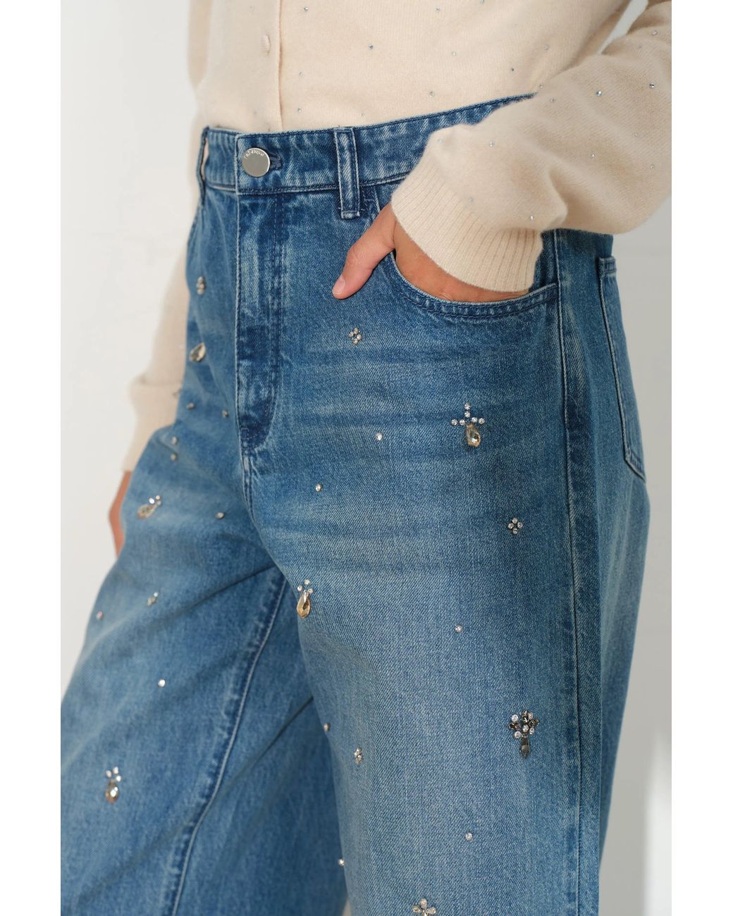Fabrique Blue Eleanor Crystal Embellished Straight Leg Jeans