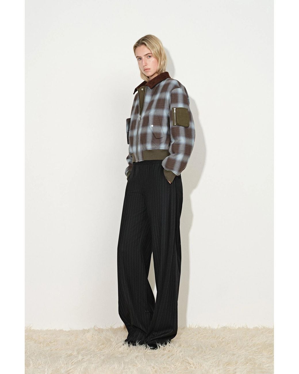 Fabrique Multicolor Minka Reversible Quilted Plaid Bomber Jacket