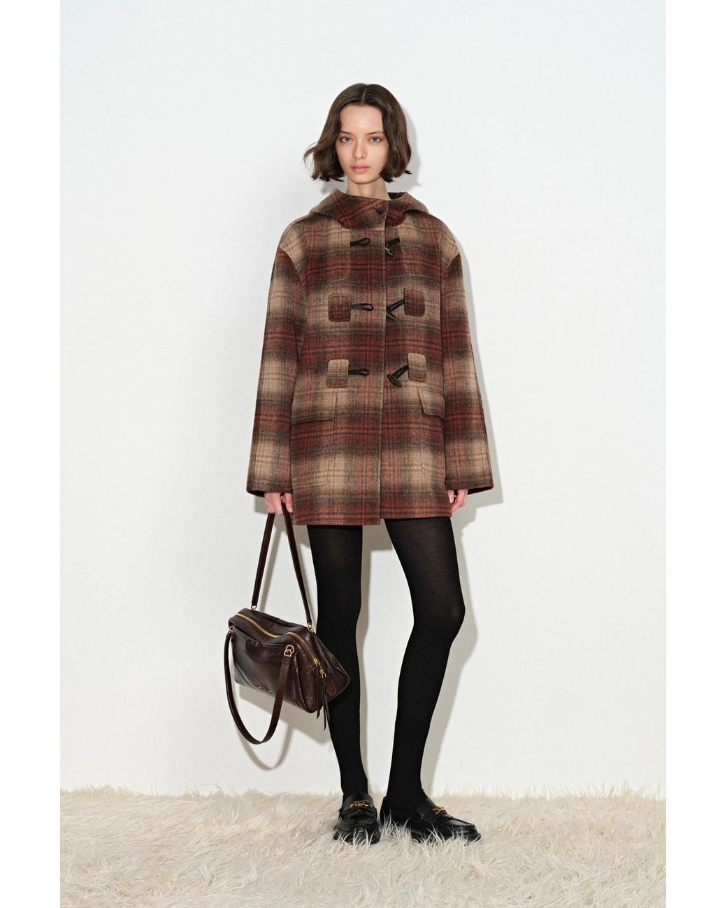 Fabrique Multicolor Aeliana Plaid Hooded Midi Coat