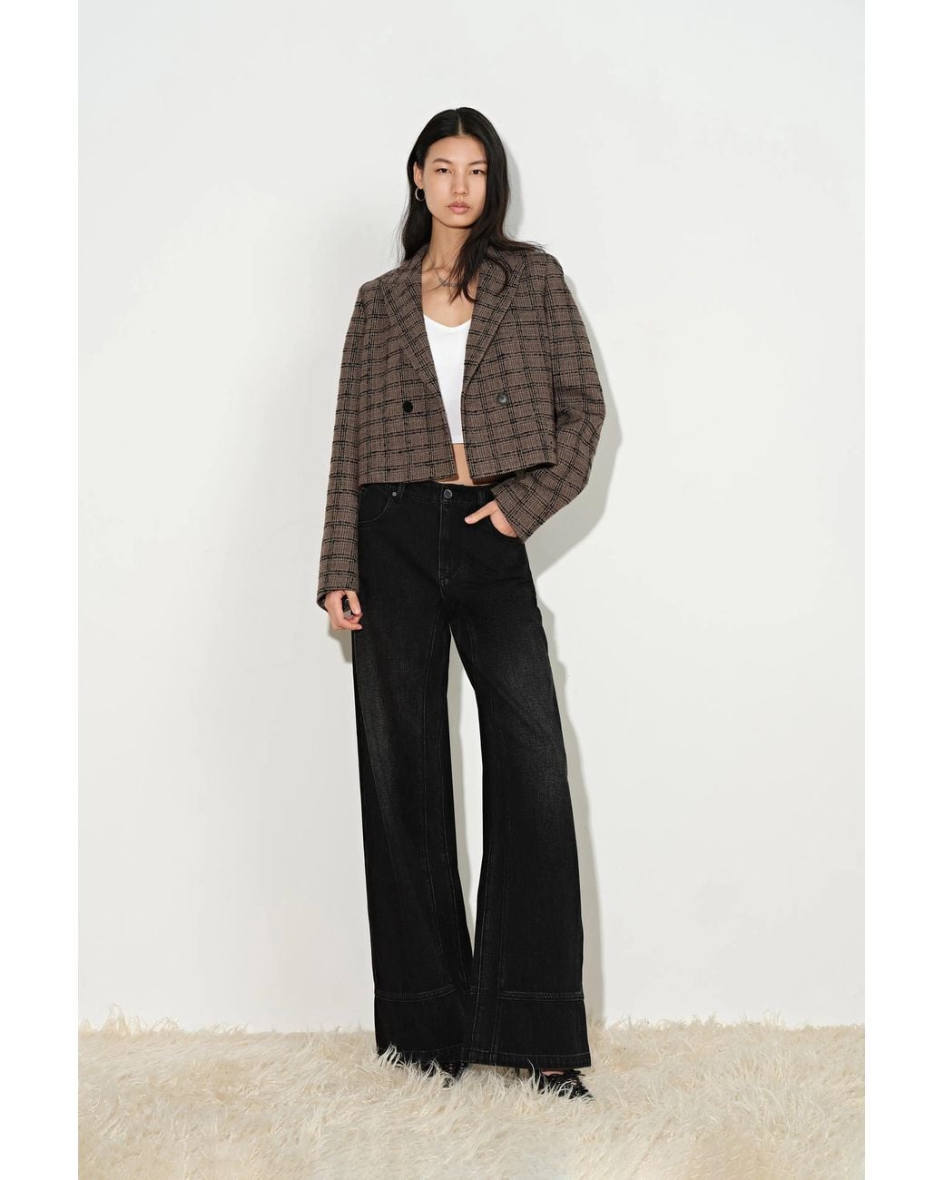 Fabrique Multicolor Amber Plaid Cropped Blazer