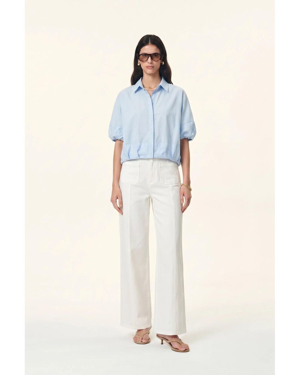 Fabrique Blue Claire Bubble Puff Sleeve Shirt