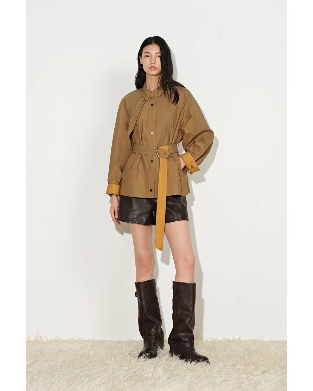 Fabrique Natural Daisy Scarf Collar Trench Coat