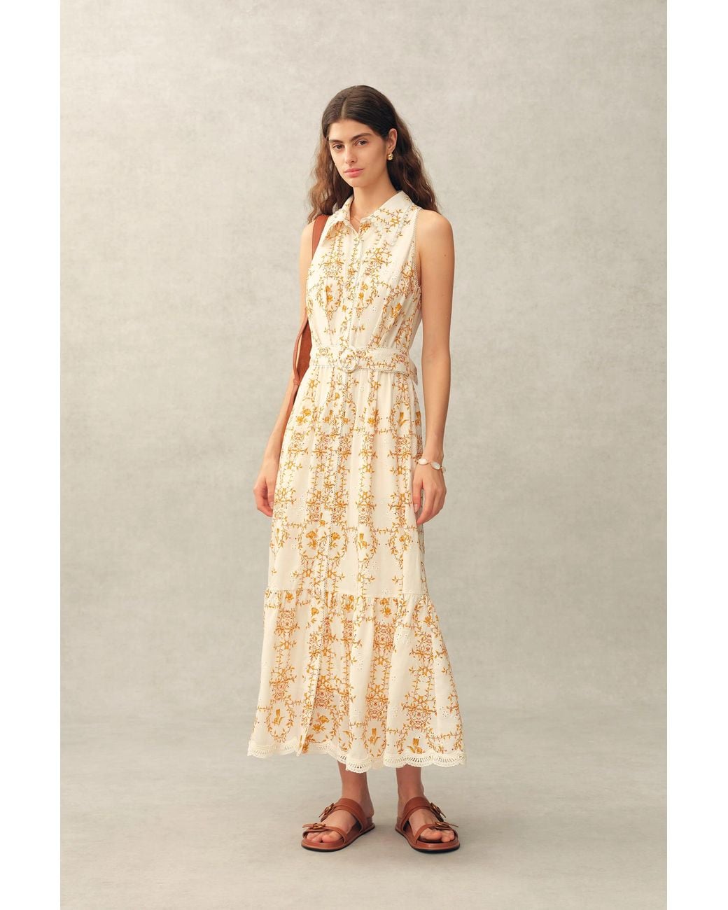 Fabrique Natural Wendy Floral Embroidery Belted Sleeveless Dress