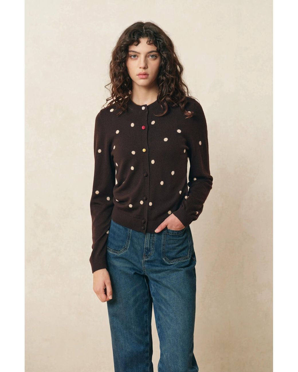 Fabrique Blue Zoe Contrast Polka Dot Cardigan