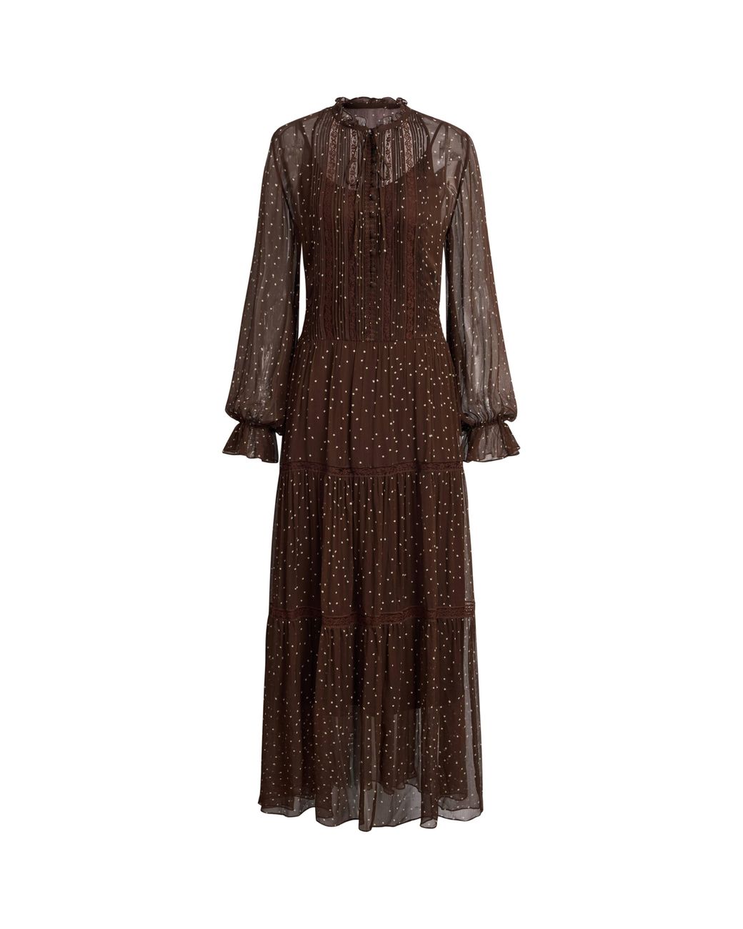Fabrique Brown Anselm Polka Dot Ruffle Trim Dress With Inner Slip Dress