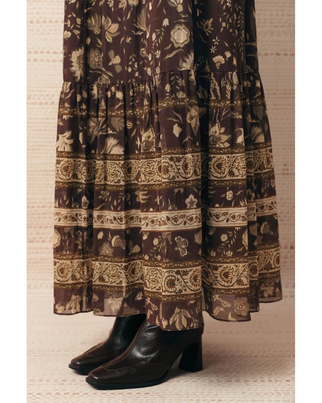 Fabrique Brown Juniper Persian Inspired Floral Skirt