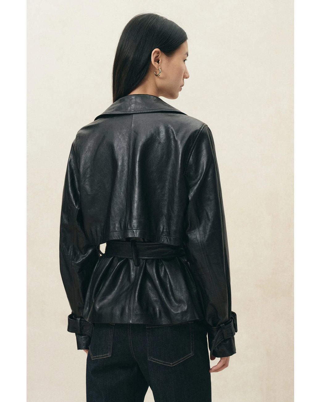 Fabrique Blue Eliana Belted Cropped Trench Jacket