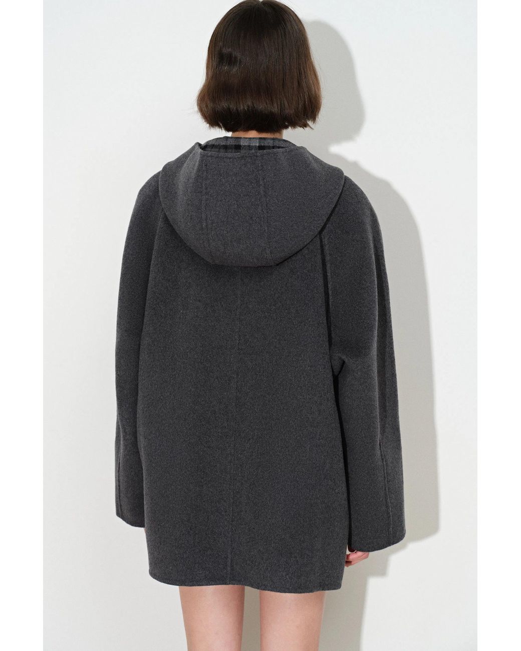 Fabrique Black Aeliana Plaid Hooded Midi Coat