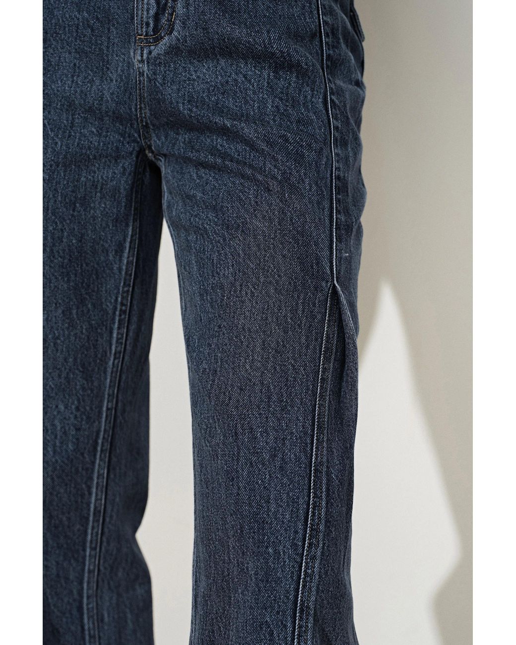 Fabrique Blue Avery Pleated Deconstructed Straight Leg Jeans