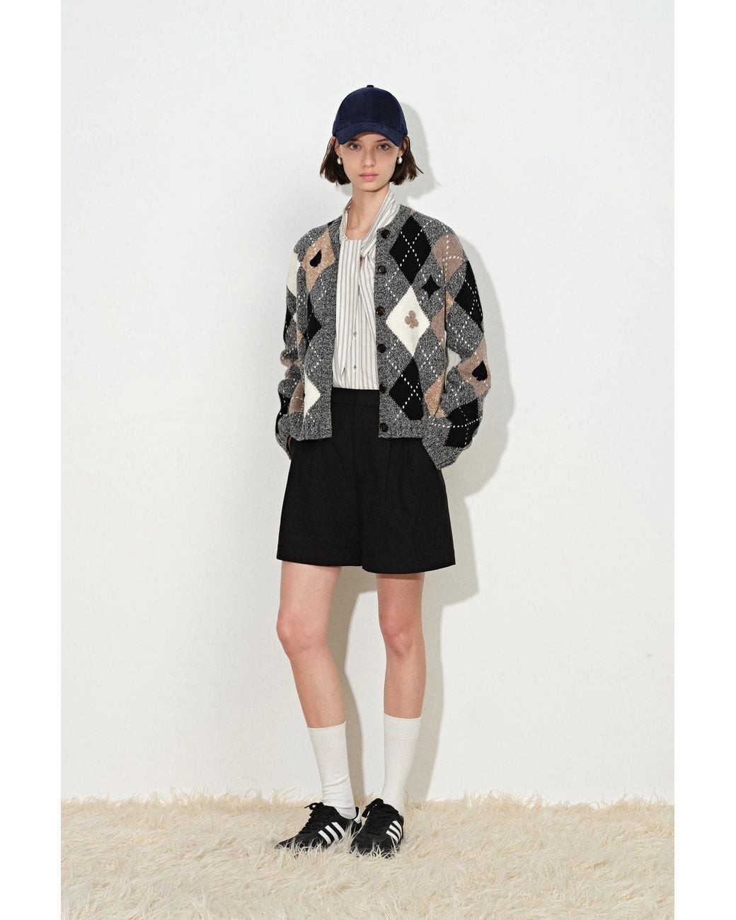 Fabrique Black Marta Hand Embroidery Contrast Argyle Cardigan