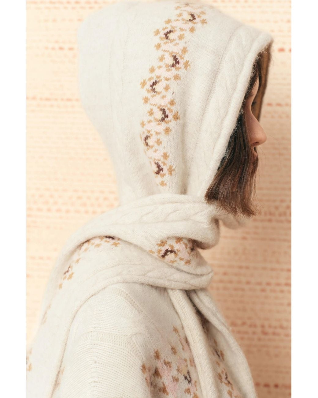Fabrique Natural Audrey Fair Isle Fringed Hooded Scarf