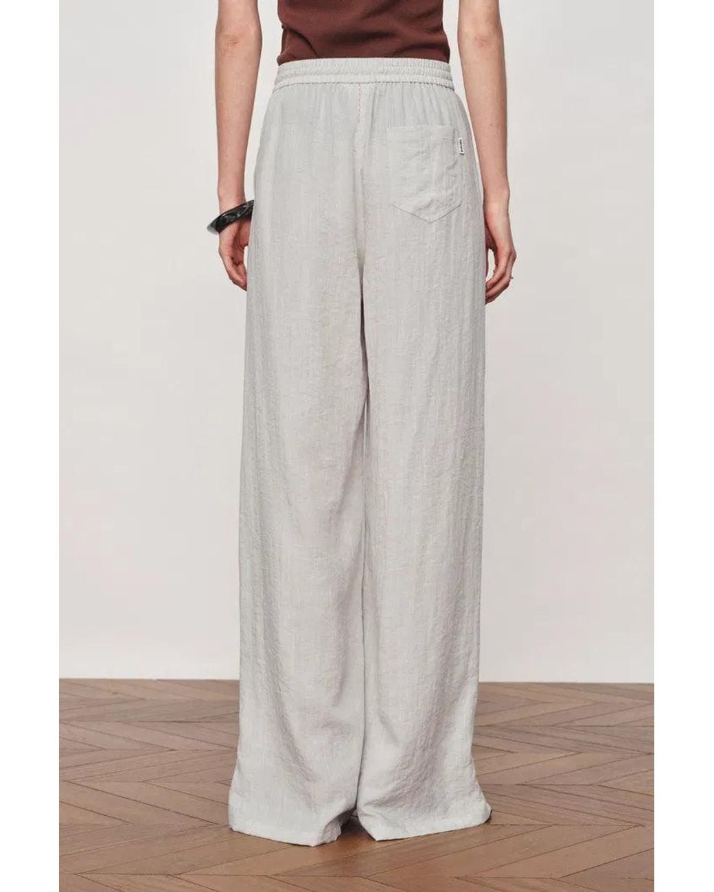 Fabrique Gray Eva Ivory Ruched Drawstring Wide Leg Casual Pants