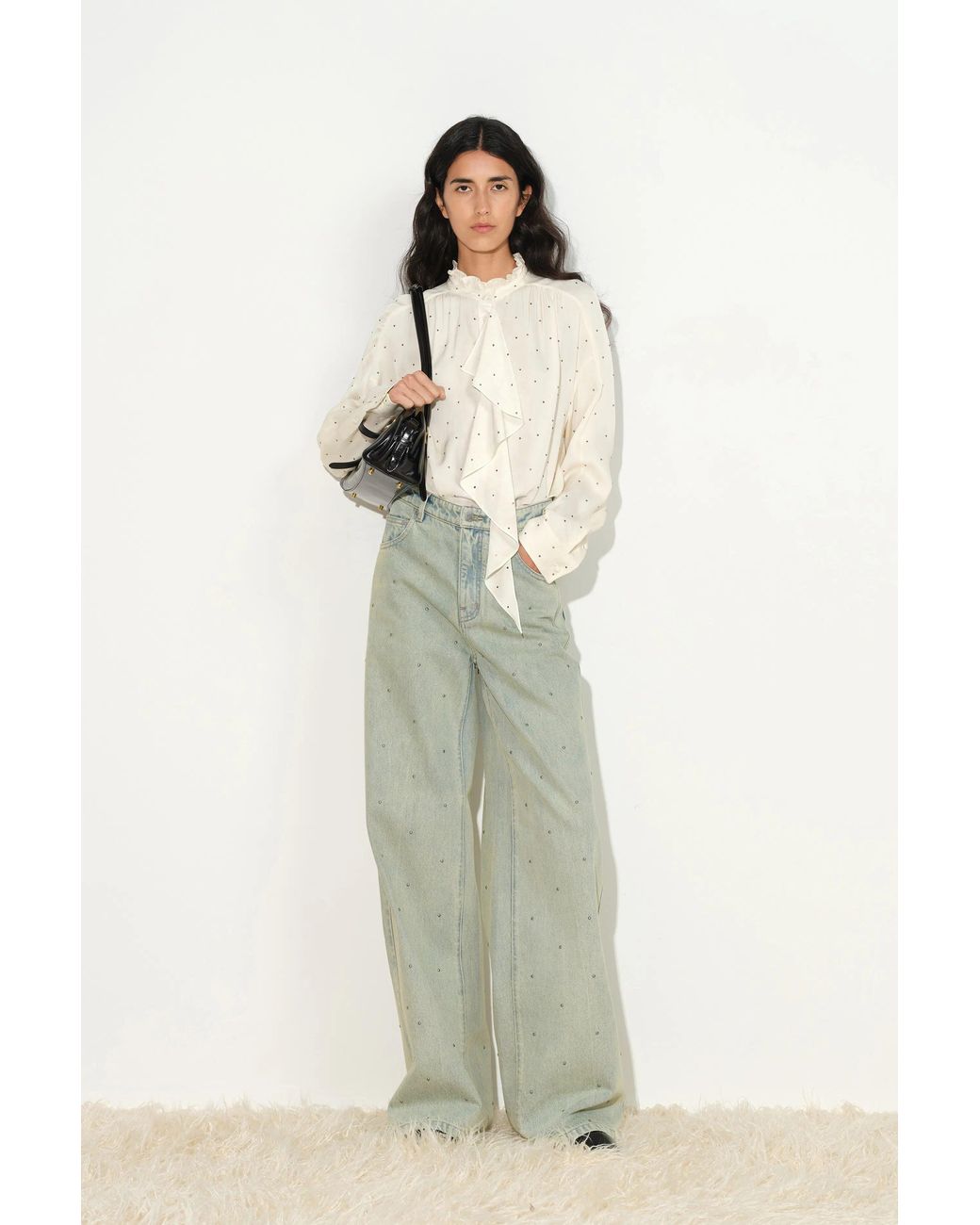 Fabrique White Hypatia Metallic Dot Ruffle Blouse