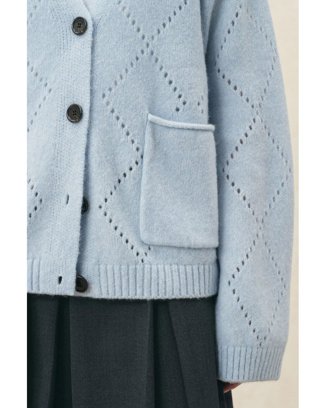 Fabrique Blue Kaia Argyle Openwork Cardigan