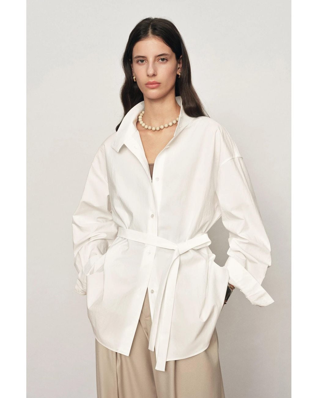Fabrique Natural Pearl Oversized Belted Shirt Jacket
