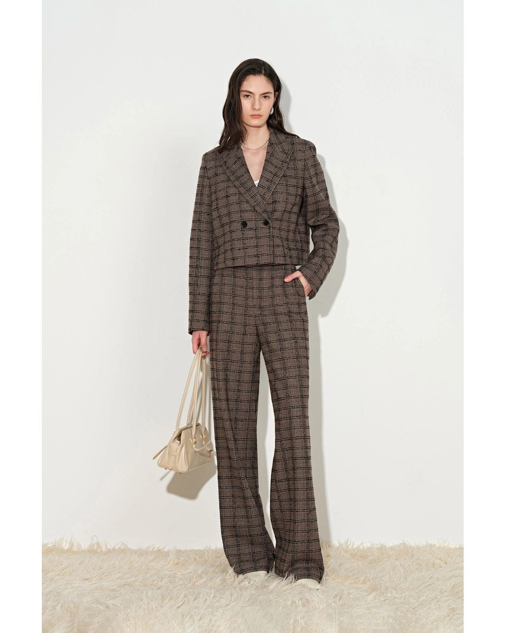 Fabrique Multicolor Amber Plaid Cropped Blazer