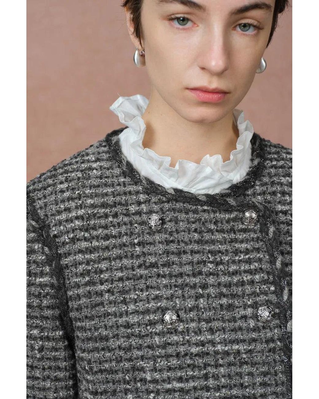 Fabrique Blue Sloane Double Breasted Metallic Trim Tweed Jacket