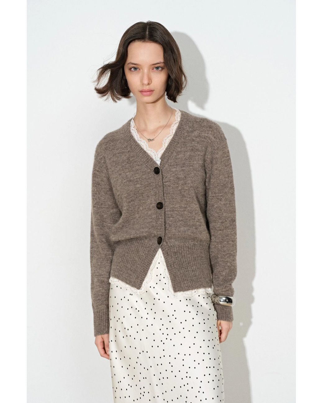 Fabrique Natural Mckenna Faux Layered Lace Panel Cardigan