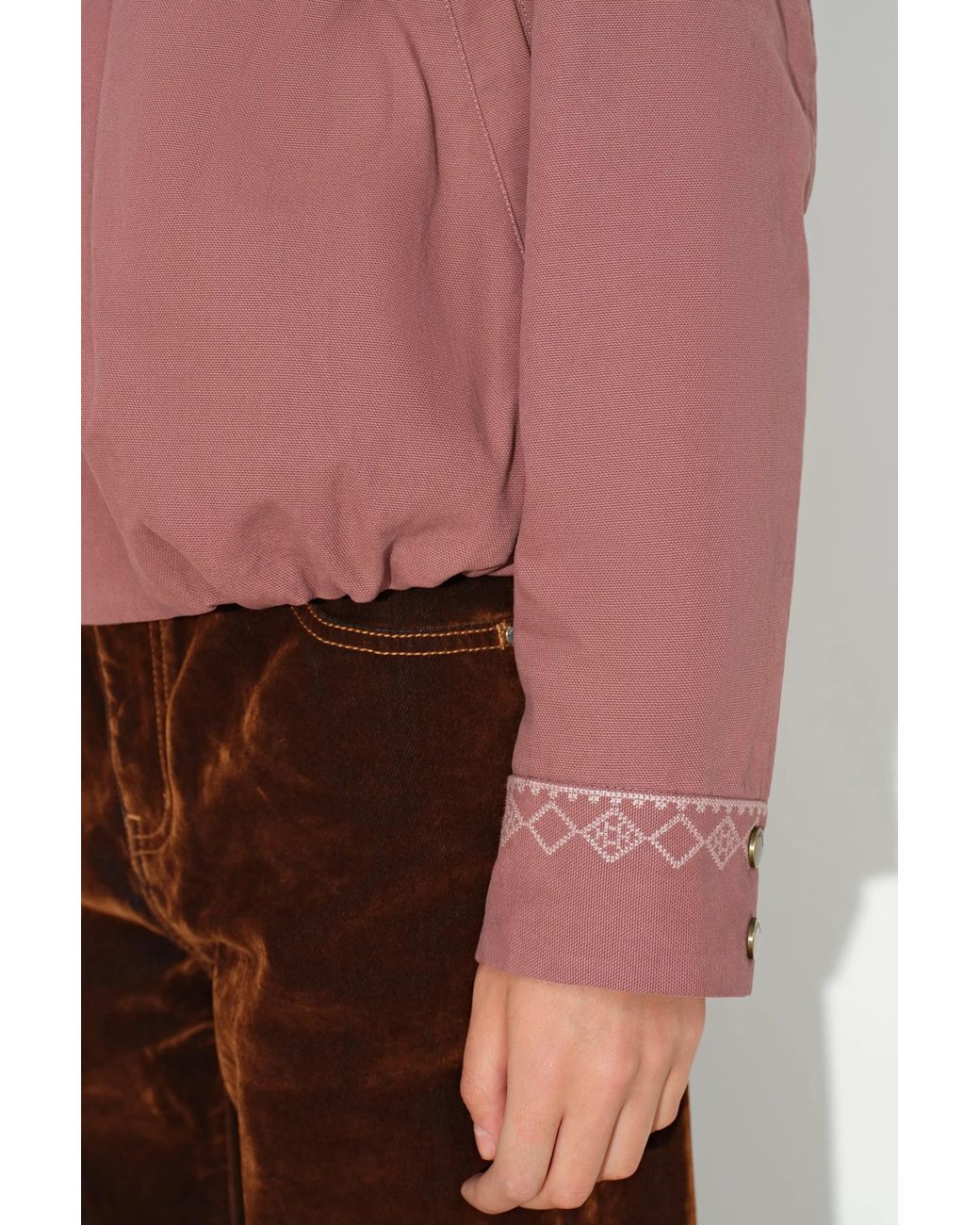 Fabrique Pink Aurora Embroidery Cropped Bomber Jacket