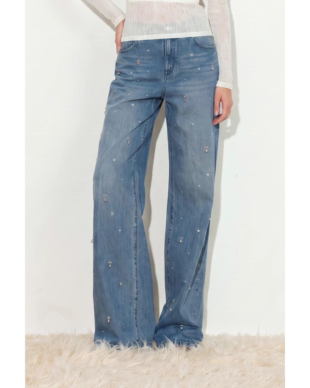 Fabrique Blue Eleanor Crystal Embellished Straight Leg Jeans