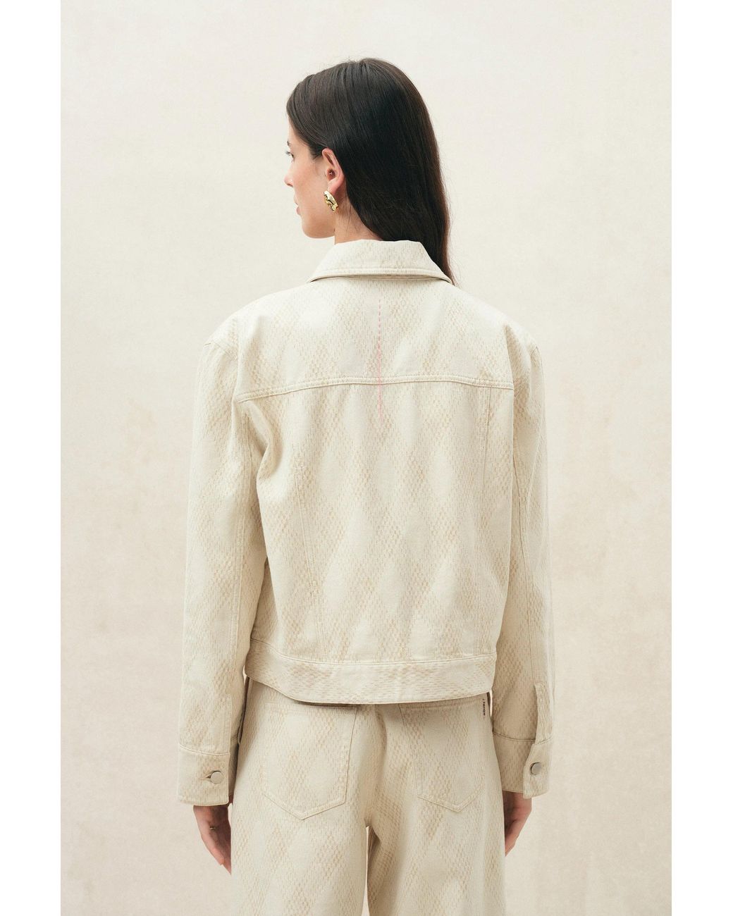 Fabrique Brown Elowen Cropped Argyle Jacquard Jacket