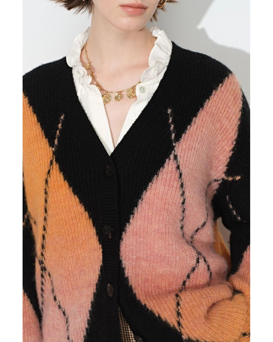 Fabrique Orange Bruce Space Dyed Gradient Argyle Cardigan