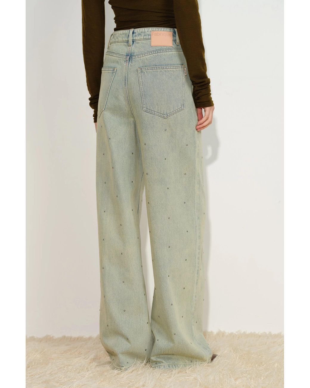 Fabrique Green Hadrian Studded Wide Leg Jeans