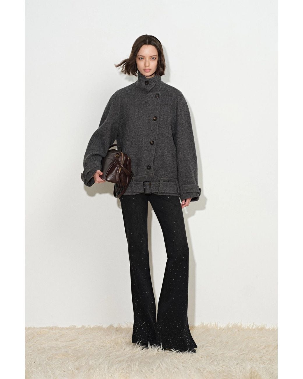 Fabrique Black Hildegard Belted Cropped Coat