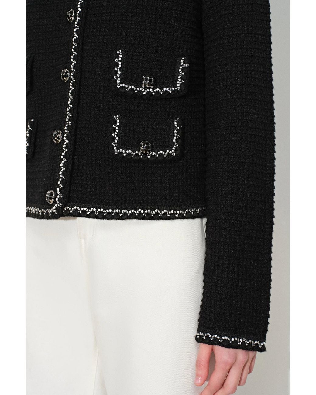 Fabrique White Grace Contrast Trim Boxy Cropped Cardigan