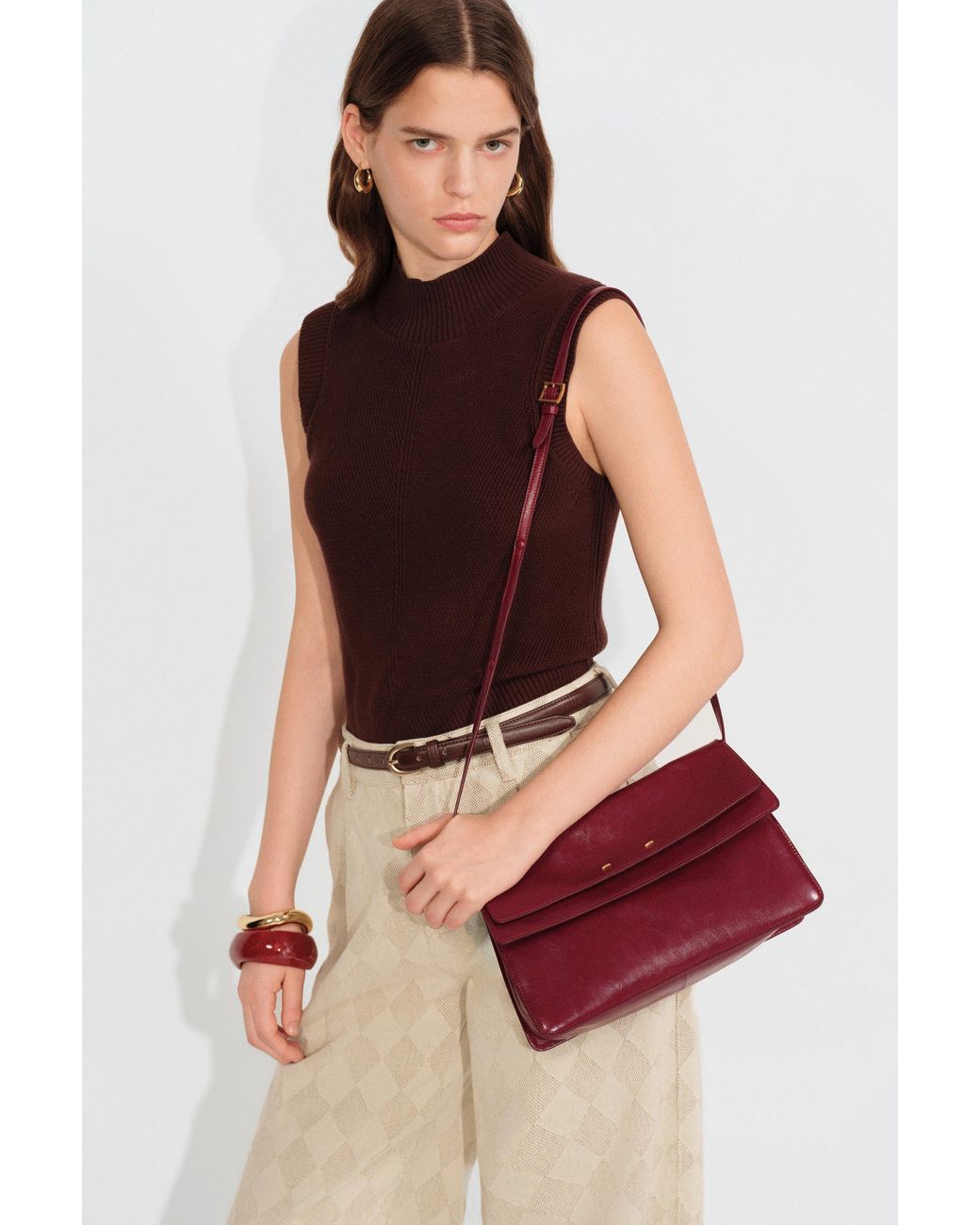 Fabrique Red Soft Rialto Double Flap Bag