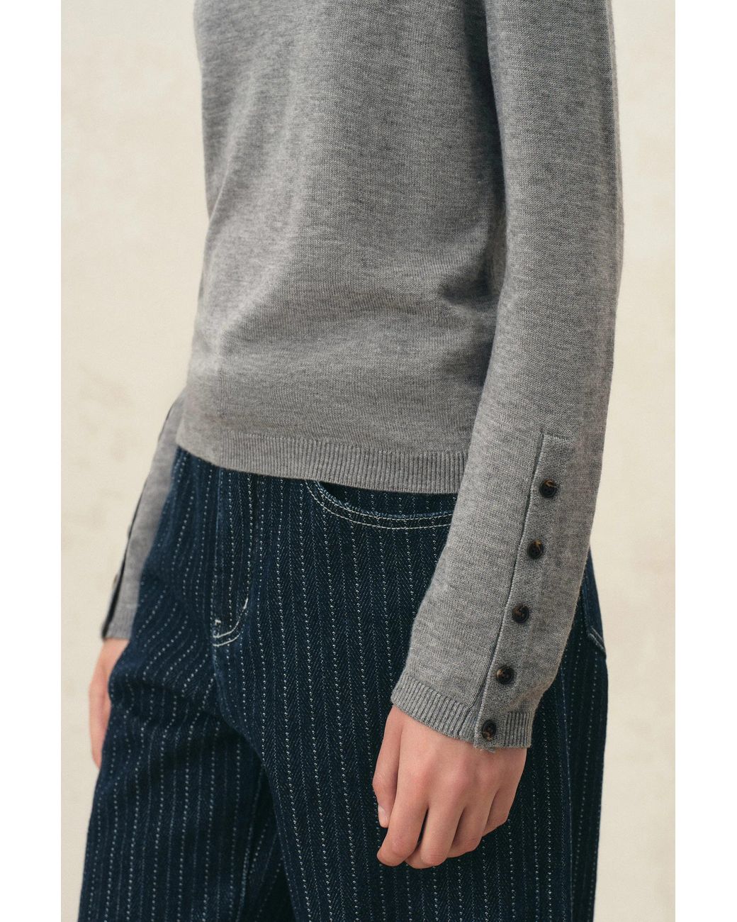 Fabrique Gray Kira Half Button Turtleneck Top