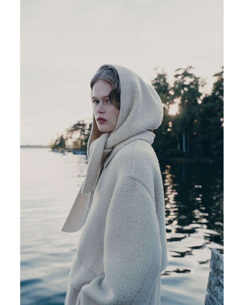 Fabrique Gray Harlan Textured Hooded Scarf Maxi Coat
