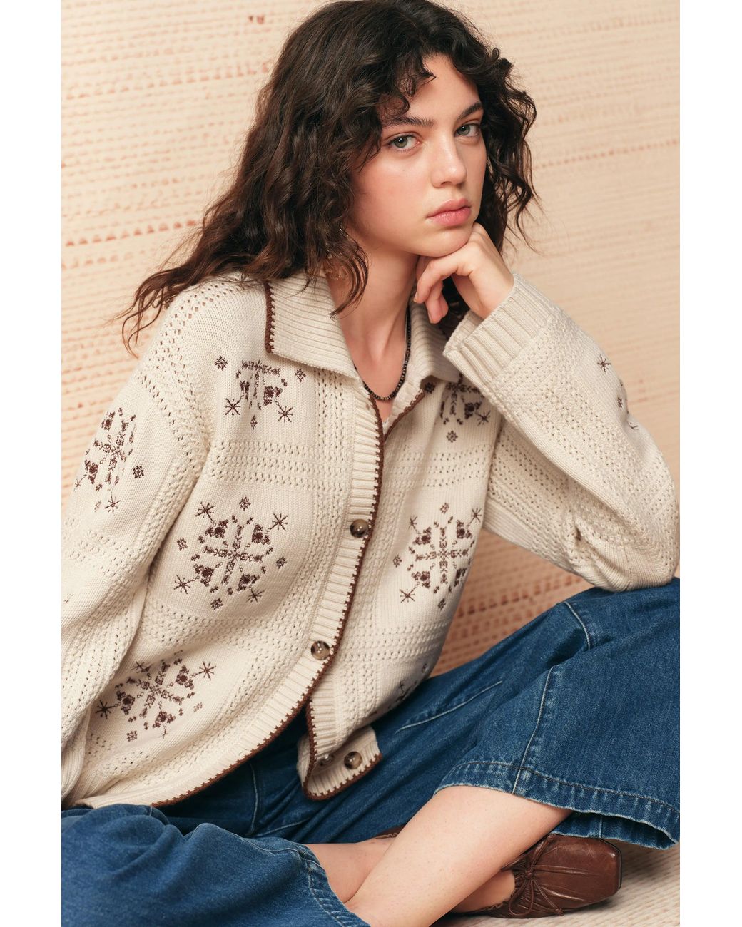 Fabrique Blue Avery Snowflake Cross Stitch Cardigan