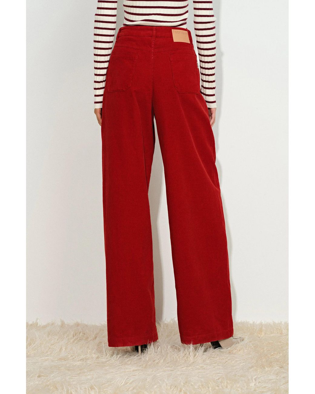 Fabrique Red Honora Pleated Wide Leg Pants