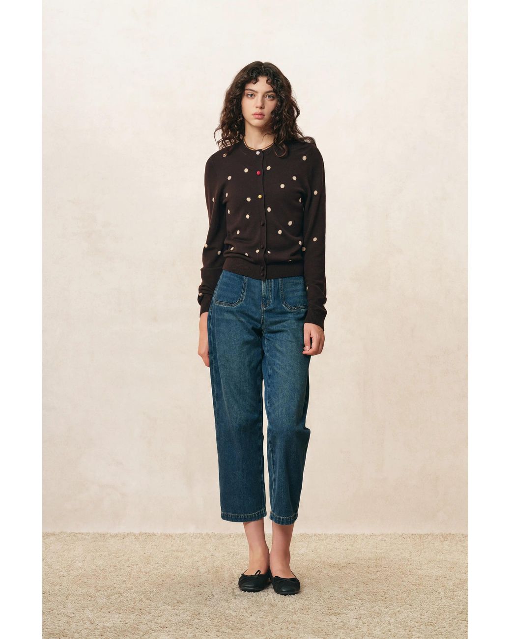 Fabrique Blue Zoe Contrast Polka Dot Cardigan