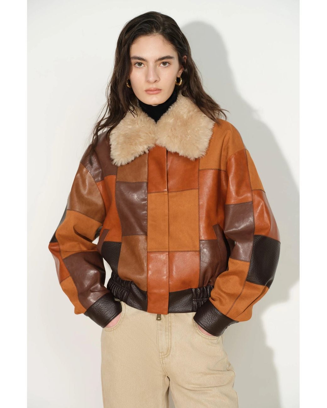 Fabrique Natural Jett Paneled Jacket With Detachable Faux Fur Collar