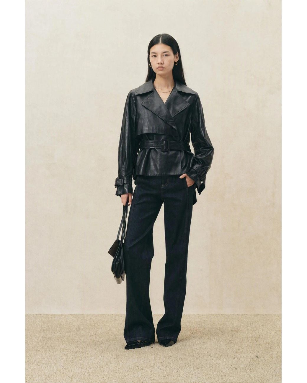 Fabrique Blue Eliana Belted Cropped Trench Jacket