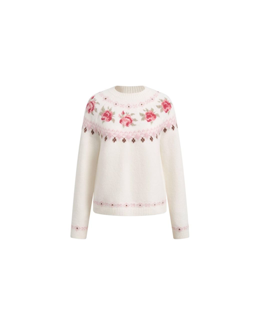 Fabrique White Laverna Fair Isle Rose Pattern Sweater