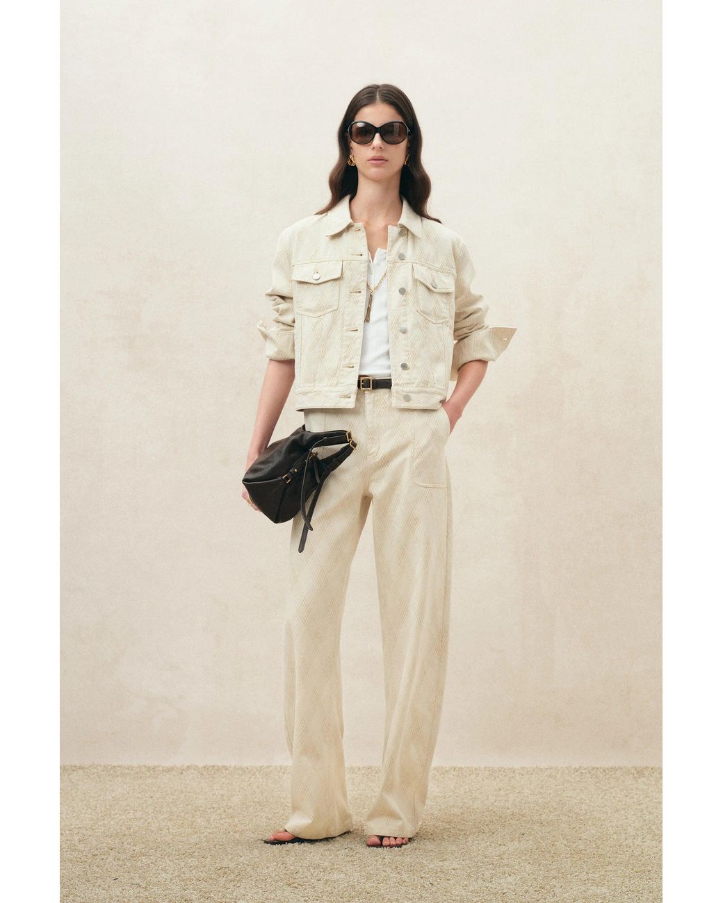 Fabrique Brown Elowen Cropped Argyle Jacquard Jacket