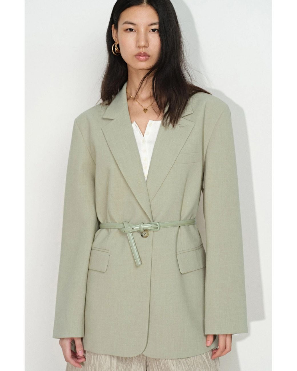 Fabrique Green Creamy Detachable Belt Blazer