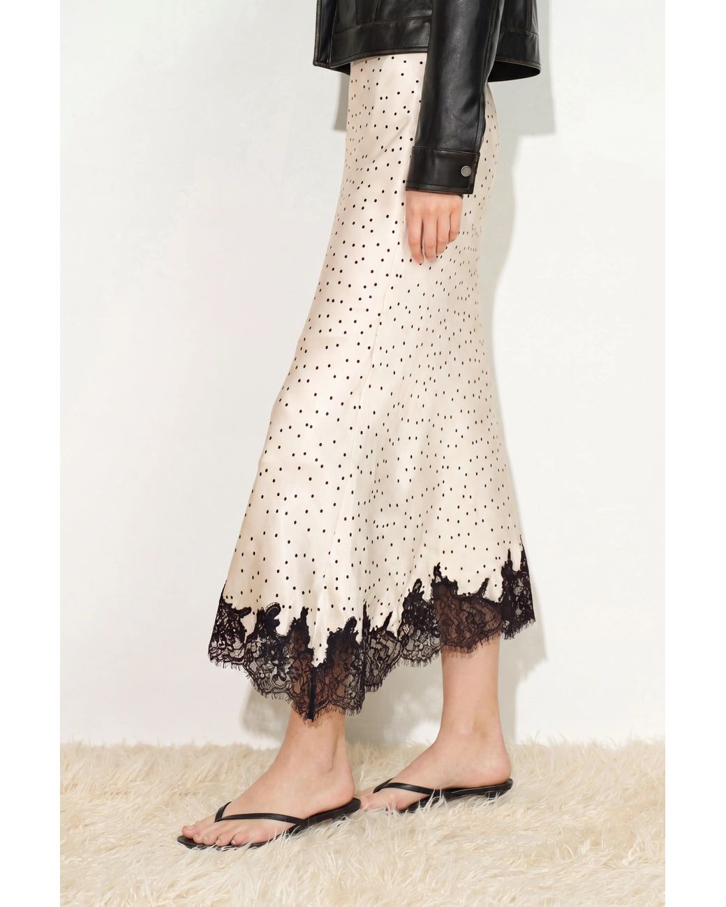 Fabrique Black Sonnet Polka Dot Lace Trim Skirt