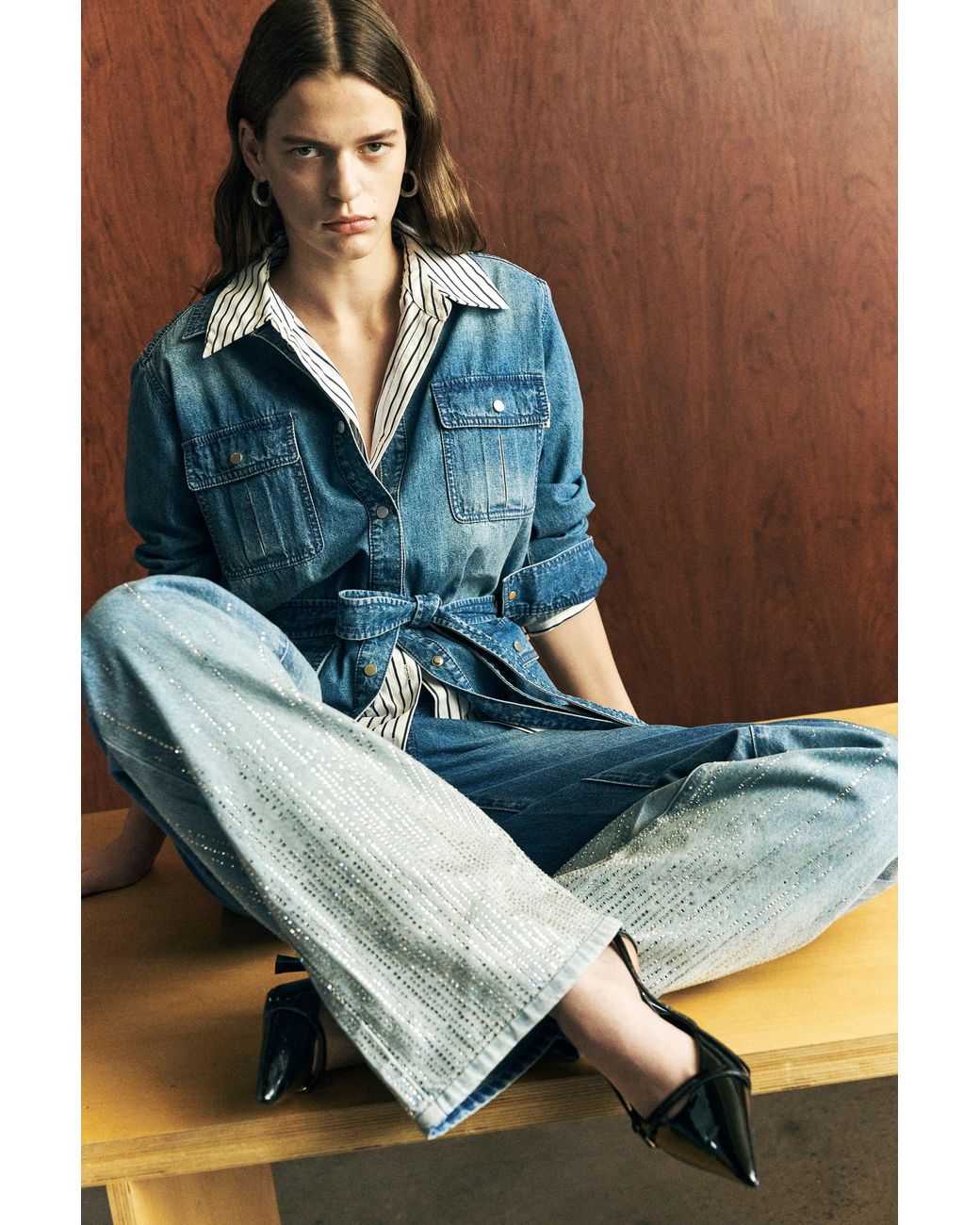 Fabrique Blue Elara Rhinestone Straight Leg Jeans